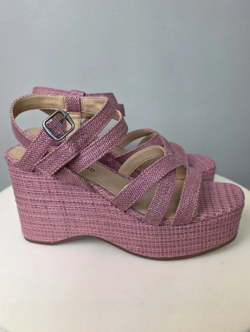 Lucky Brand Carlisha Wedge Platform Sandal Rose Vada Woven Pink 7.5M NEW!